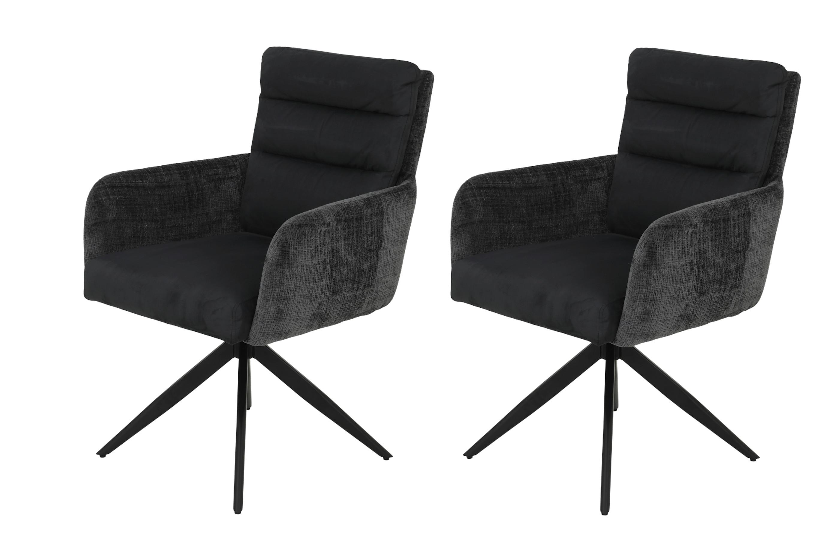 Armlehnstuhl-set Leandra S 2er-Set - Anthrazit/Schwarz, MODERN, Textil/Metall (63/92/69cm) - MID.YOU