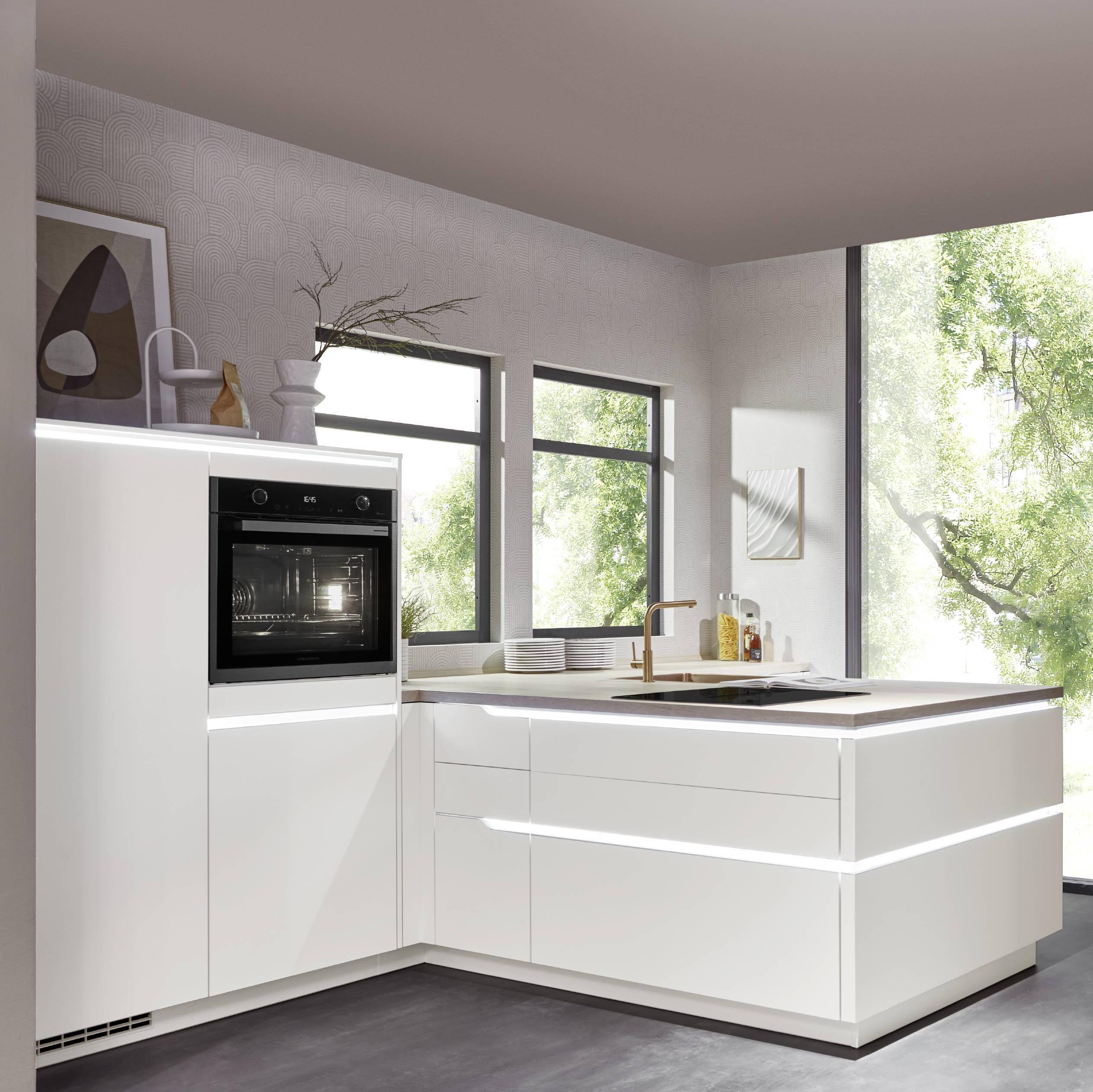 Einbauküche Eastbourne Frei Planbar Grifflose Küche - Weiß, MODERN, Holzwerkstoff - Vertico