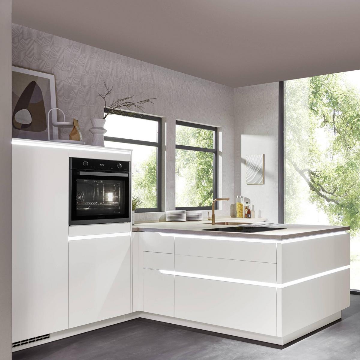Einbauküche Eastbourne Frei Planbar Grifflose Küche - Weiß, MODERN, Holzwerkstoff - Vertico