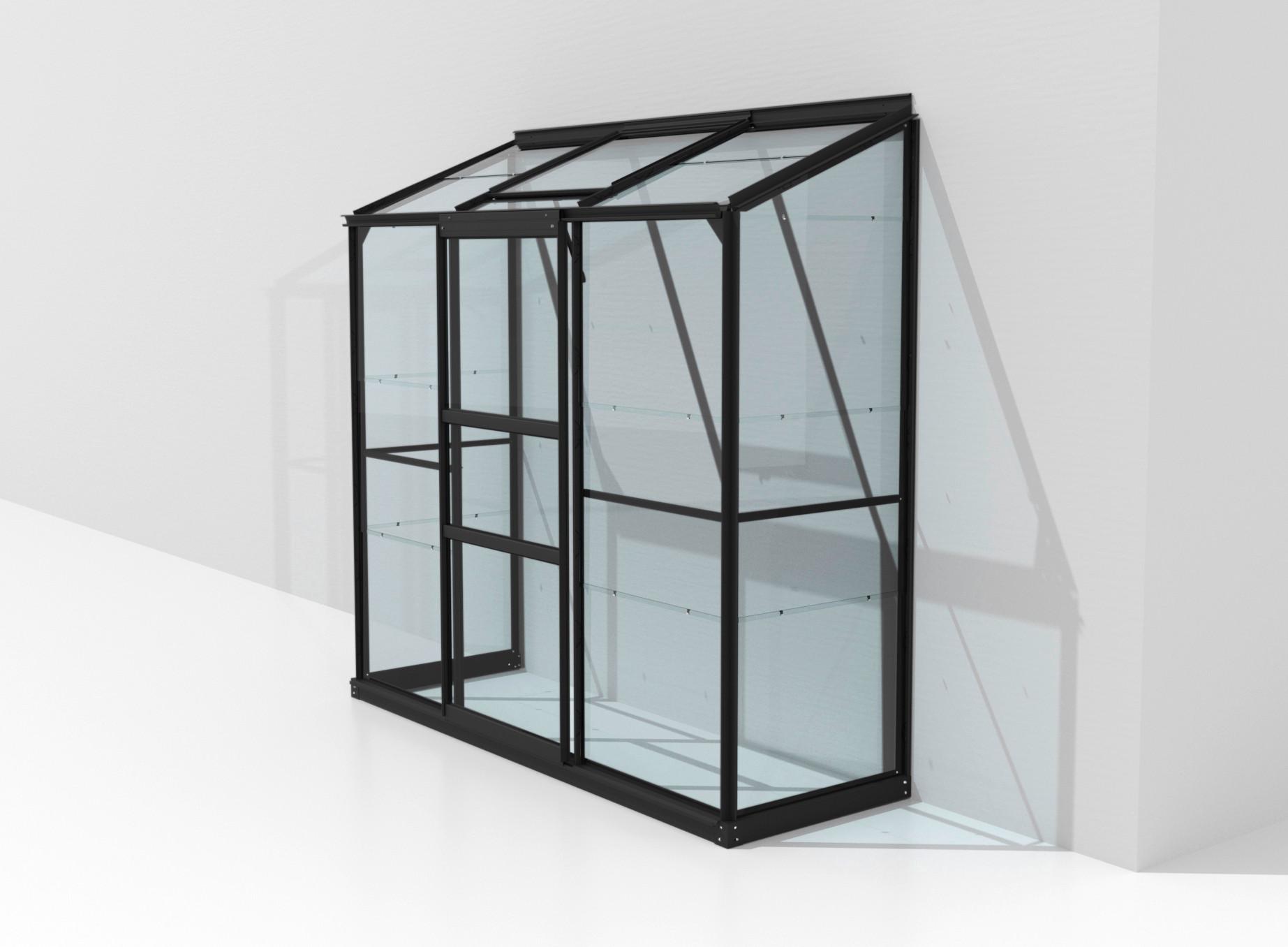 Anlehn-gewächshausbausatz Ida 1300 Esg3mm, Schwarz - Schwarz, Basics, Glas/Metall (192,8/182,3/68,8cm)