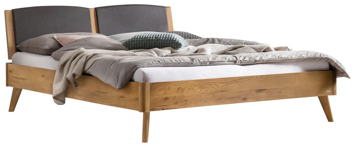 Bett Mareto, Wildeiche 140x200 Cm - Wildeiche/Dunkelgrau, KONVENTIONELL, Holz/Textil (140/200cm) - Hasena
