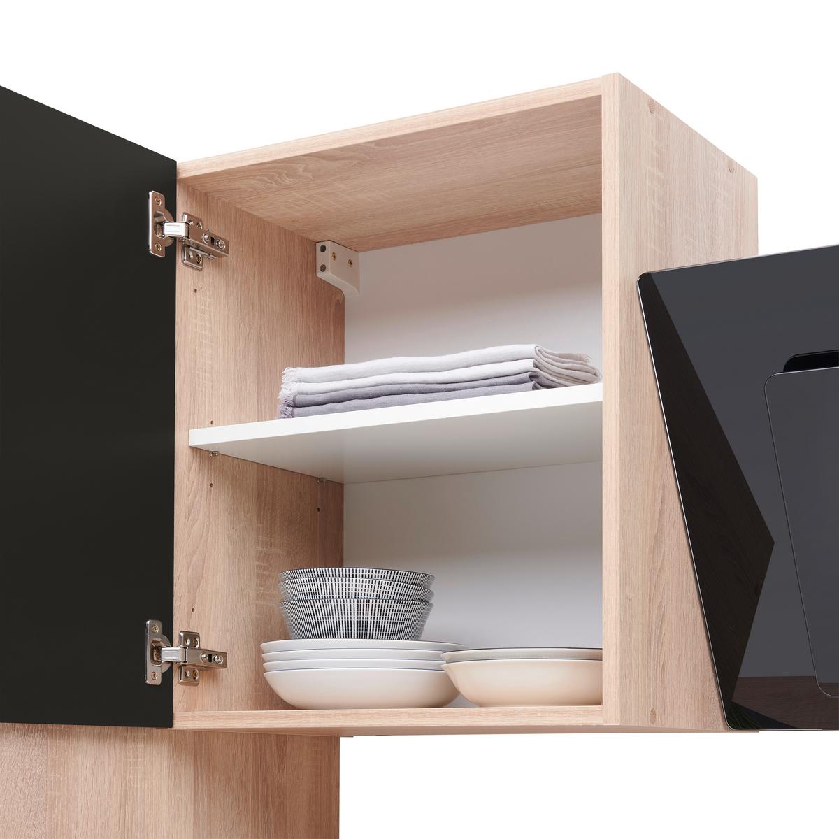 Küchenzeile Economy mit Geräten 310 cm Schwarz/Eiche Dekor - Eichefarben/Schwarz, Basics, Holzwerkstoff (310cm) - Respekta