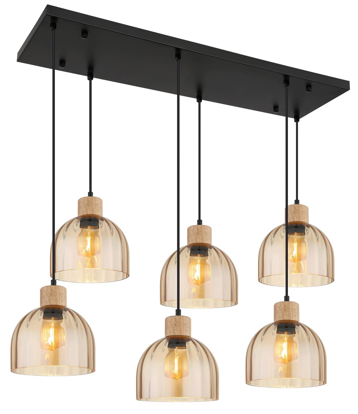 HÄNGELEUCHTE Braun, Schwarz, ca. 105x36 cm - Bernsteinfarben/Schwarz, Design, Glas/Holz (105/36cm) - Globo
