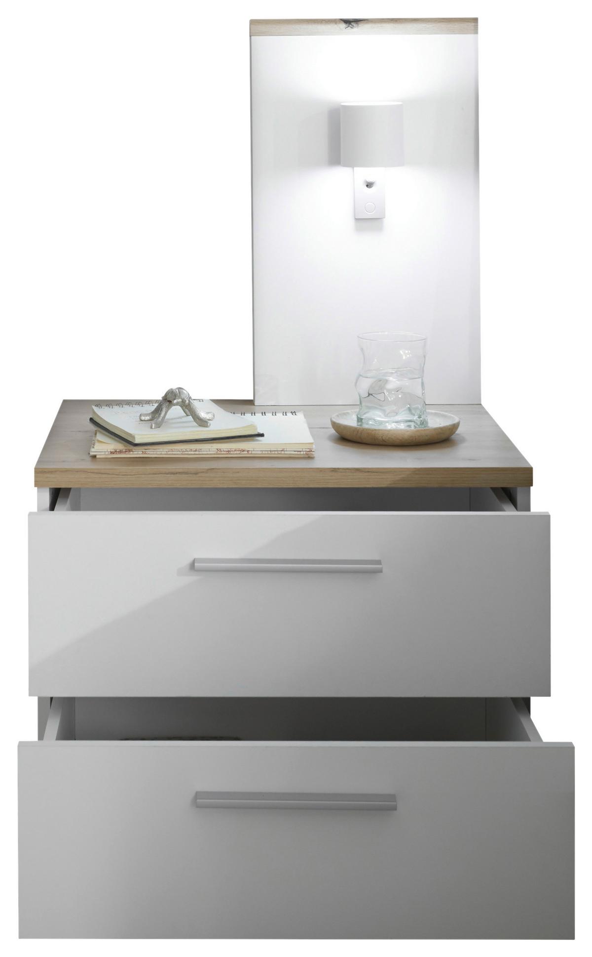 Nachtkästchen Eiche Dekor/Weiß H: 46-89 cm Sizilia - Schwarz/Weiß, MODERN, Holzwerkstoff (55/46-89/40cm)