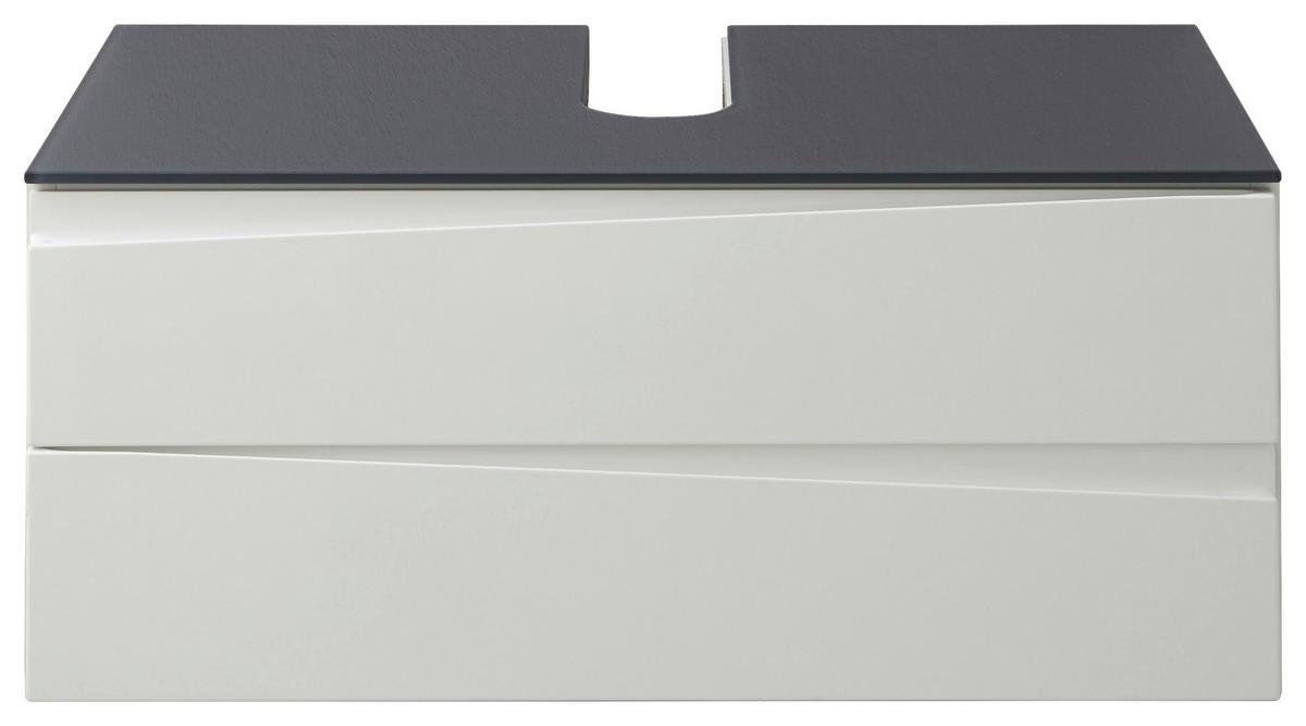 Waschbeckenunterschrank Shape B: 80cm Weiß Hochglanz - Weiß Hochglanz/Grau, MODERN, Glas/Holzwerkstoff (80/33/47cm) - MID.YOU