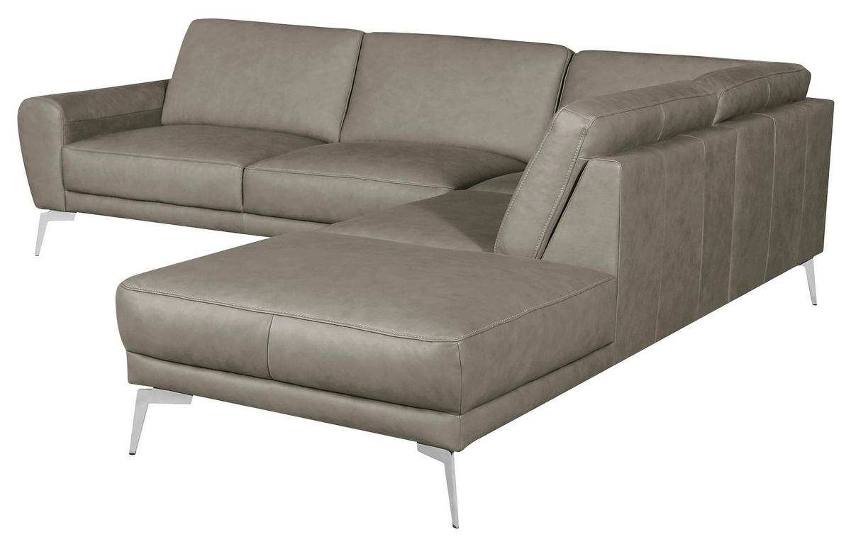 Ecksofa Spring Schwarz Chrom S: 273x250 cm - Chromfarben/Grau, Design, Leder (273/250cm) - Livetastic