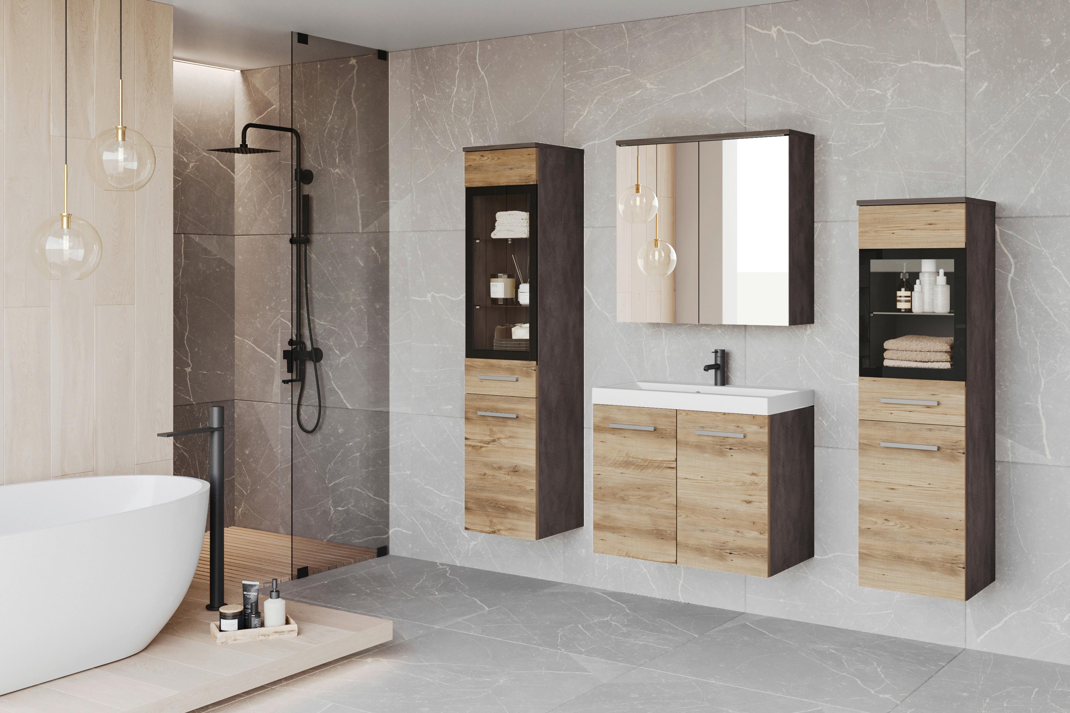 Badezimmer Madrit Ii 5-teilig Kastanieeichefarben B: 120,4cm - Kastanieneichefarben/Anthrazit, LIFESTYLE, Glas/Keramik (120,4/131,5/30,2cm) - P & B