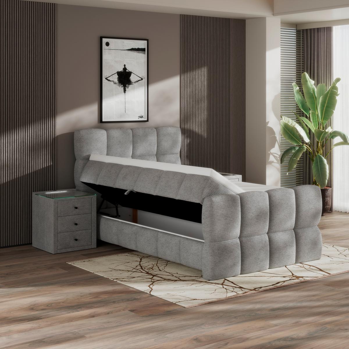 Boxspringbett Brisbane inkl. Bettkasten 120x200 - Hellgrau/Schwarz, Trend, Holz/Holzwerkstoff (120/200cm) - Sembella
