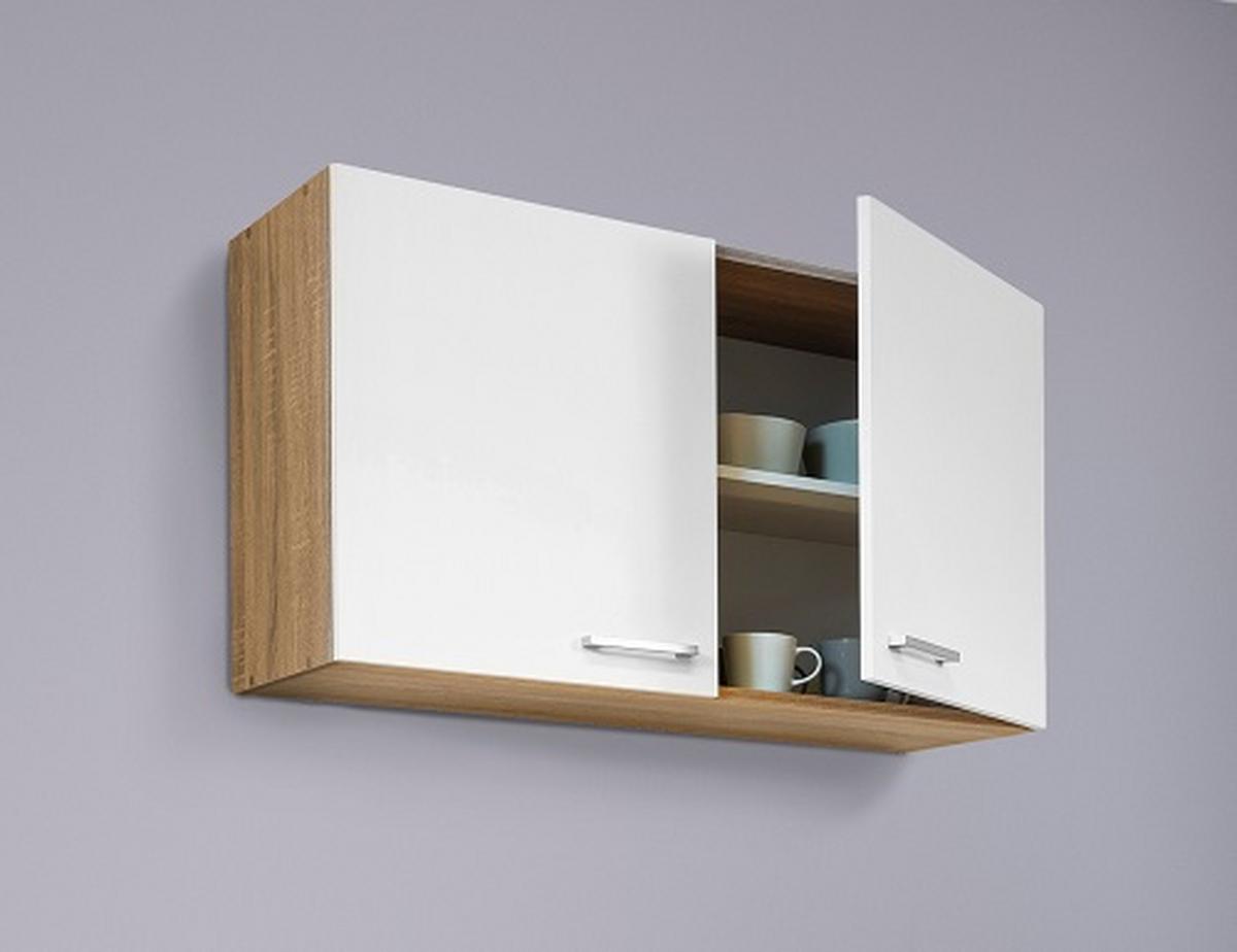 Miniküche mit Kühlschrank + Kochfeld 130 cm Weiß/Eiche - Edelstahlfarben/Eichefarben, MODERN, Holzwerkstoff/Metall (130cm) - Respekta