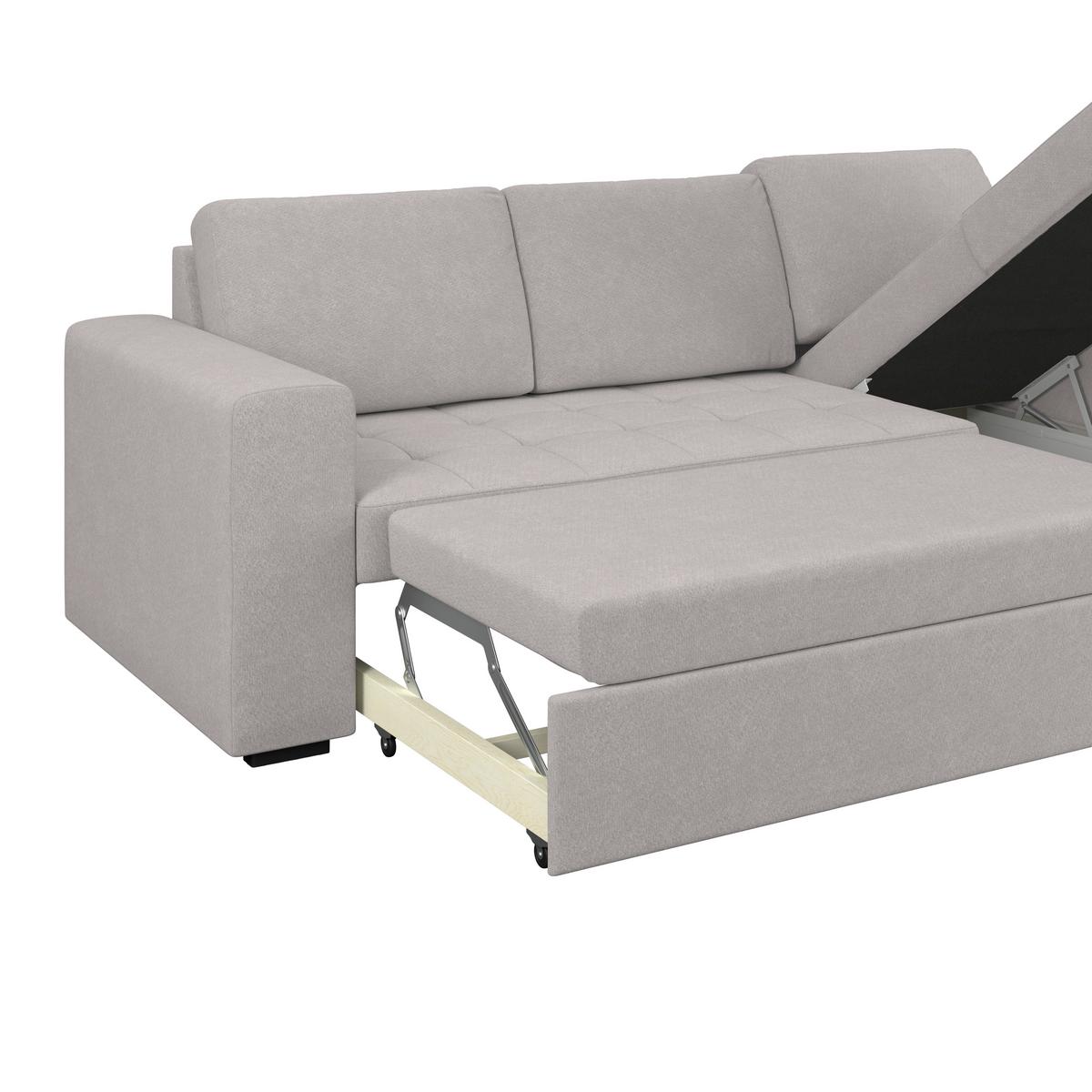 Ecksofa mit Schlaffunktion & Bettkasten Jan Greige - Greige, Trend, Textil (247/155cm)