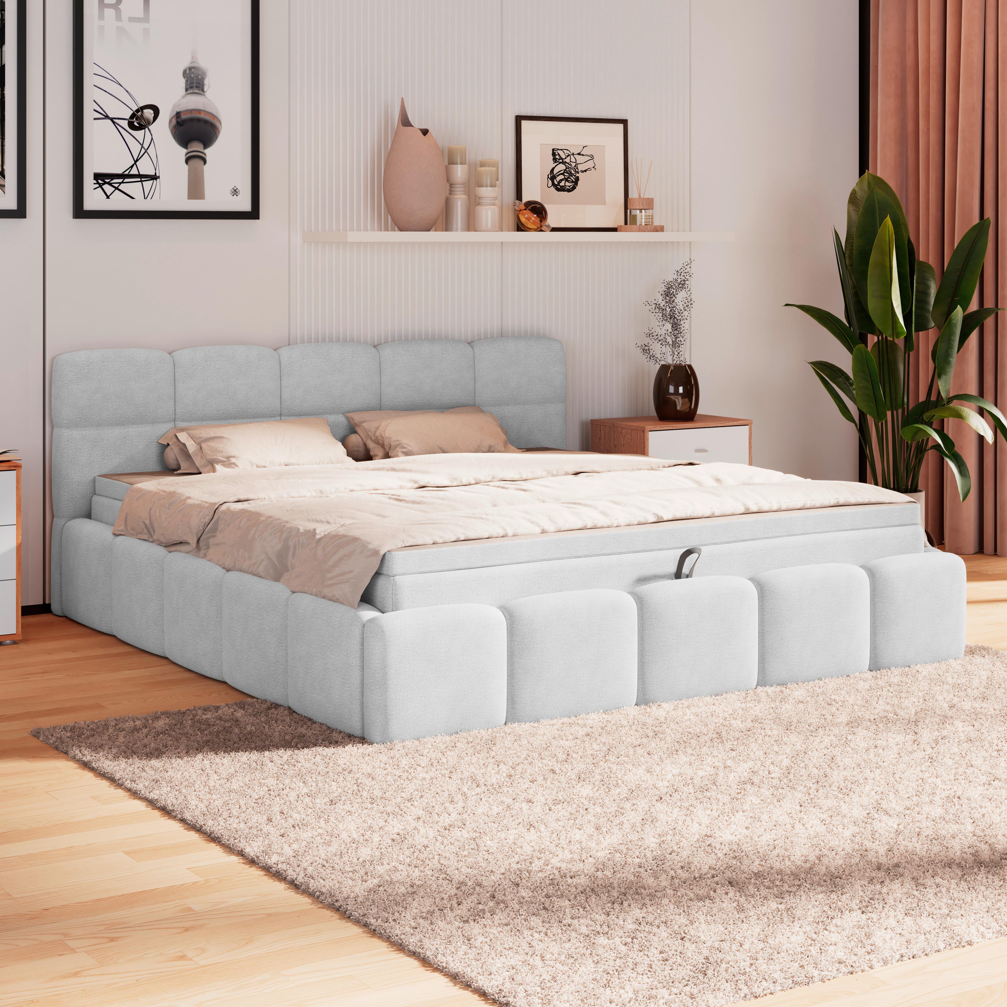 Polsterbett Noe Hellgrau 180x200 Cm - Hellgrau/Schwarz, Trend, Textil/Metall (180/200cm)