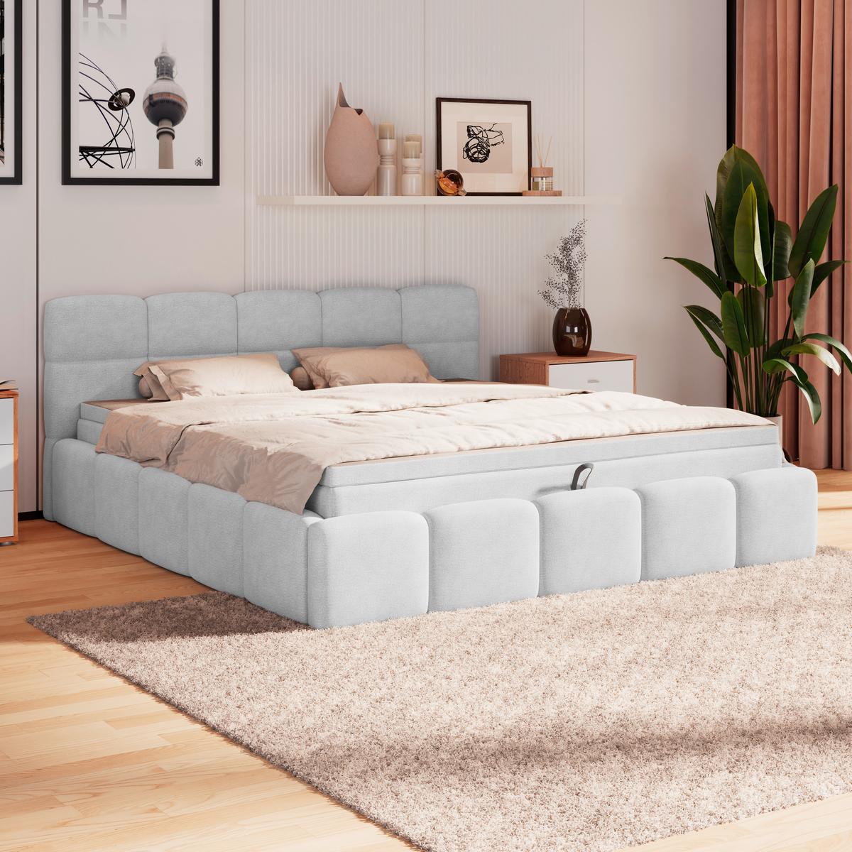 Polsterbett Noe Hellgrau 160x200 Cm - Hellgrau/Schwarz, Trend, Textil/Metall (160/200cm)