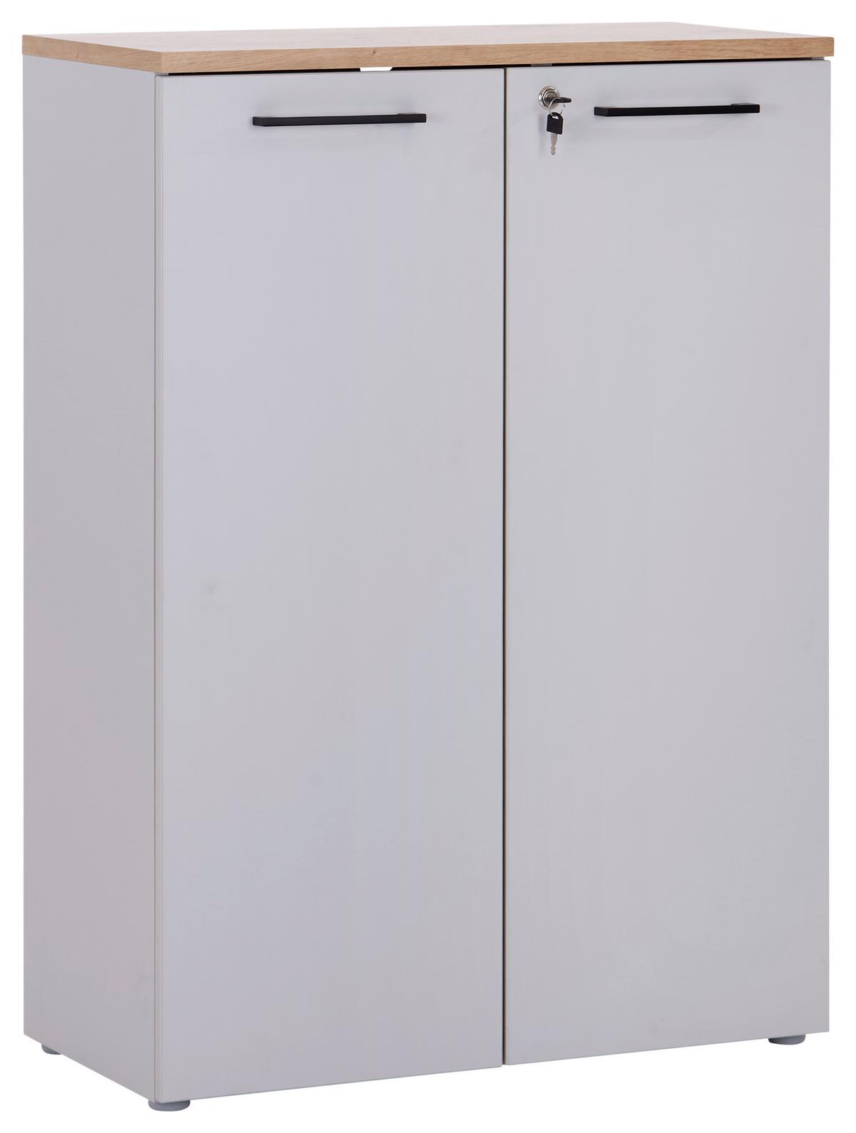 Aktenschrank versperrbar Eiche Dekor Weiß B: 80 cm - Eichefarben/Grau, MODERN, Holzwerkstoff (80/112/38cm)