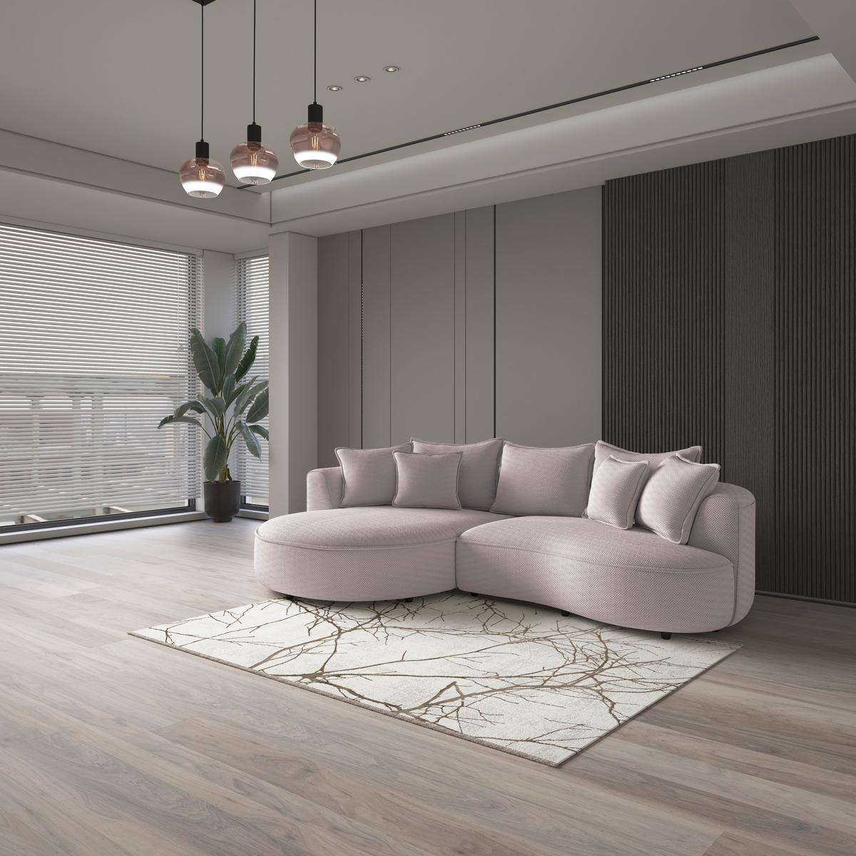 Rohová sedačka LEVI, levá, svetlě růžová, se 7 polštáři - černá/světle růžová, Moderní, textil/plast (168/287cm)