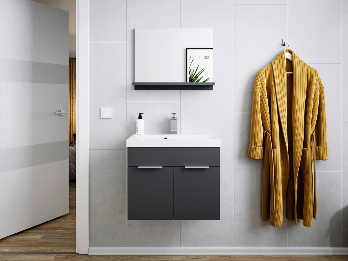 Waschtischkombi Slimline Graphitfarben B: 59,5cm - Graphitfarben, Basics, Holzwerkstoff/Stein (59,5cm) - MID.YOU