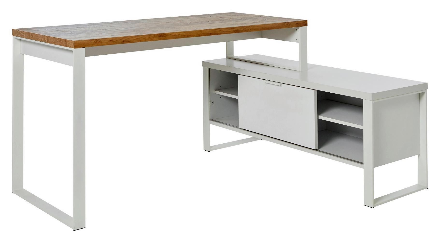 Schreibtisch B 120cm H 76cm Loop D 145 E, Weiß - Eichefarben/Weiß, KONVENTIONELL, Holzwerkstoff/Metall (147/120/76cm) - Livetastic