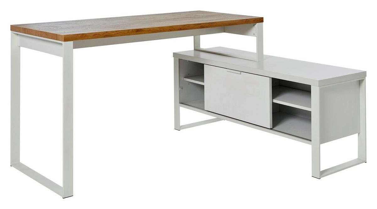 Schreibtisch B 120cm H 76cm Loop D 145 E, Weiß - Eichefarben/Weiß, KONVENTIONELL, Holzwerkstoff/Metall (147/120/76cm) - Livetastic