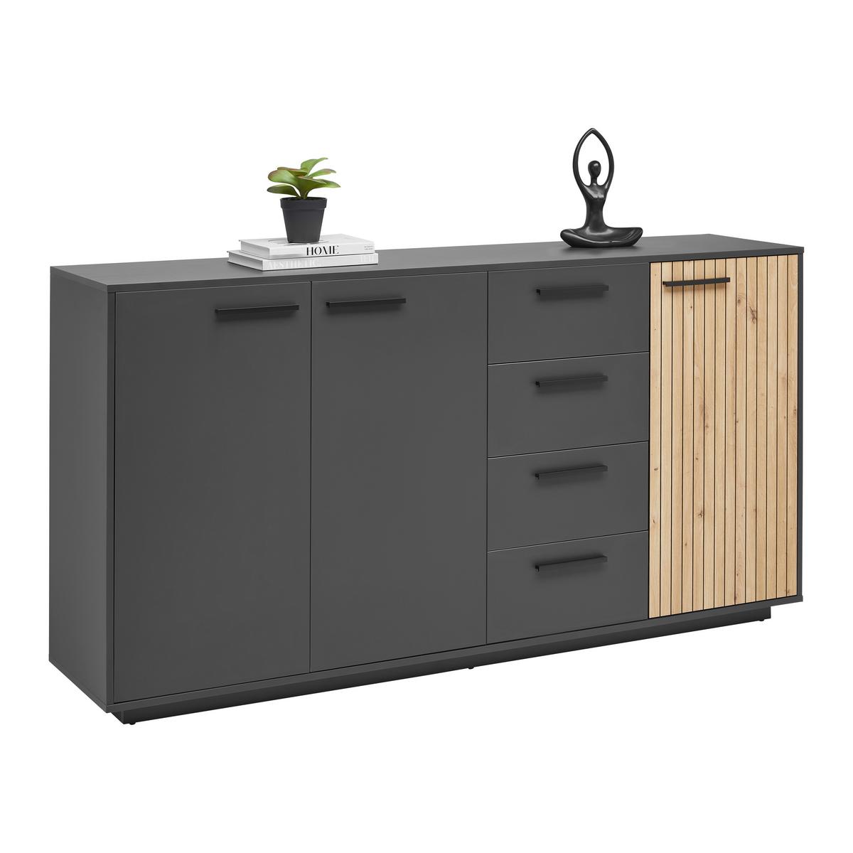ŠIROKÁ KOMODA LUKAS -EXKLUSIV- - černá/antracitová, Moderní, kompozitní dřevo/plast (183,6/95,4/40,2cm) - Mömax