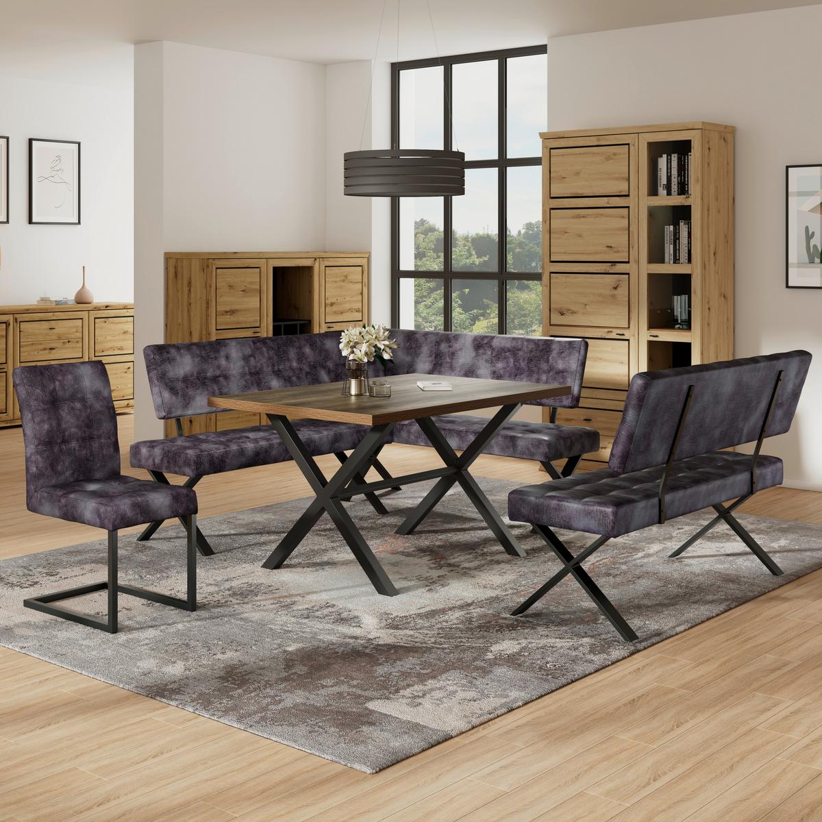 Sitzbank Mit Lehne Webstoff Anthrazit Donna B:140cm - Anthrazit/Schwarz, MODERN, Textil/Metall (140/93/61cm)