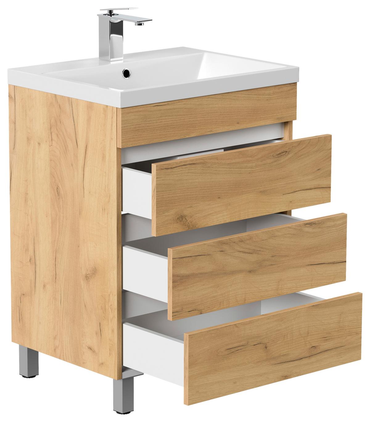 WASCHTISCHKOMBI Fellini Eichefarben B: 70cm - Eichefarben/Weiß, Basics, Holzwerkstoff/Stein (70cm) - MID.YOU