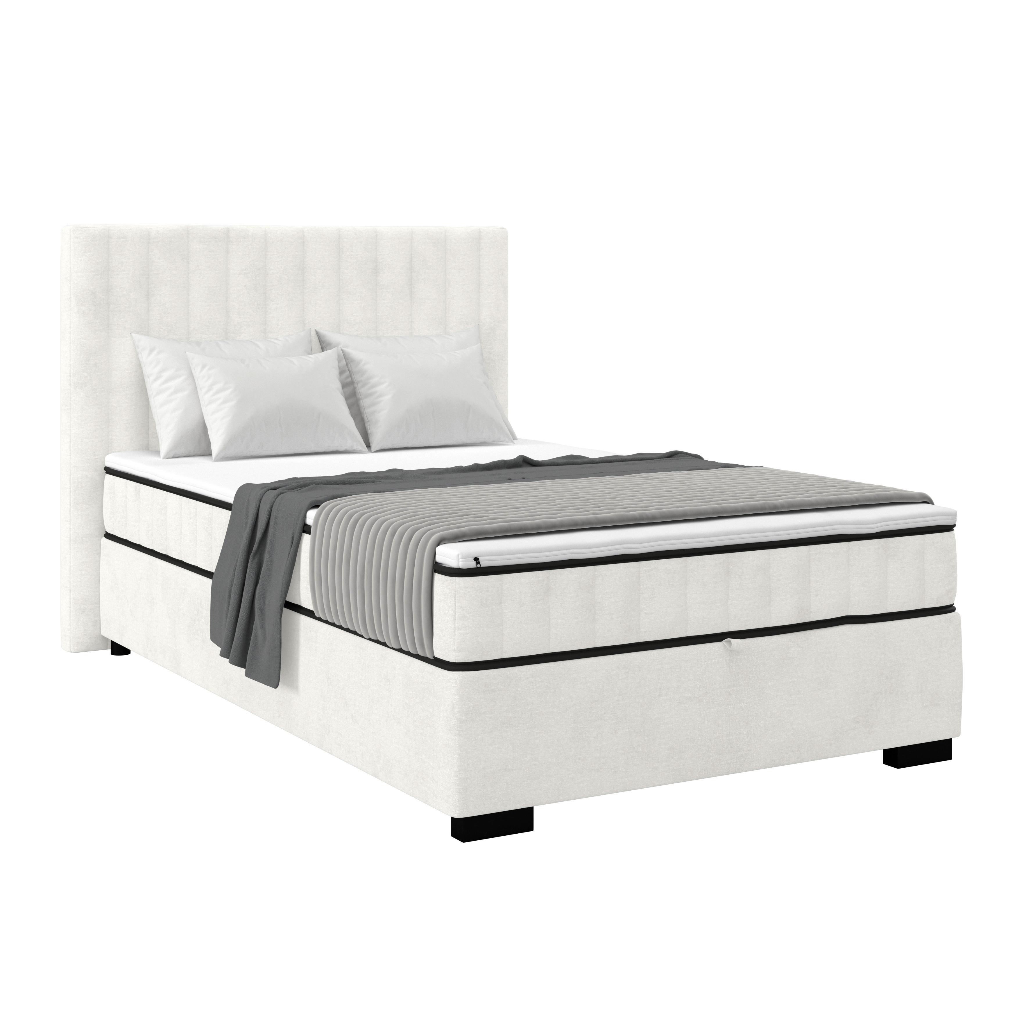 Boxbett Maya Mit Bettkasten Cremefarben 140x220 Cm - Creme/Schwarz, MODERN, Holz/Holzwerkstoff (140/220cm)