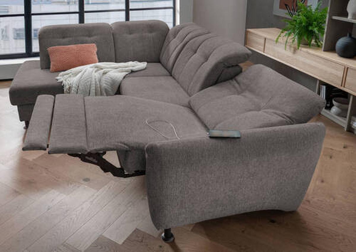 Ecksofa Minori Chenille Graubraun, S: ca. 198x270 cm - Graubraun/Schwarz, MODERN, Textil (198/270cm) - Livetastic
