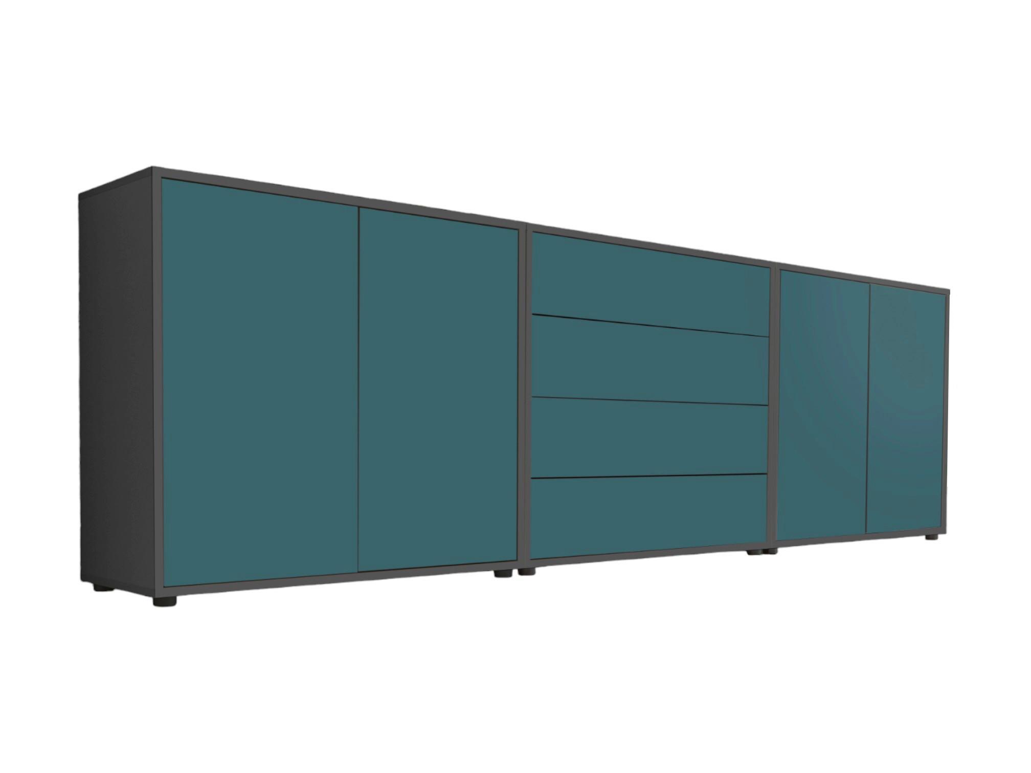 Sideboard Mailand 5 B: 237 cm Petrol - Anthrazit/Petrol, MODERN, Holzwerkstoff (237/73/33cm) - MID.YOU