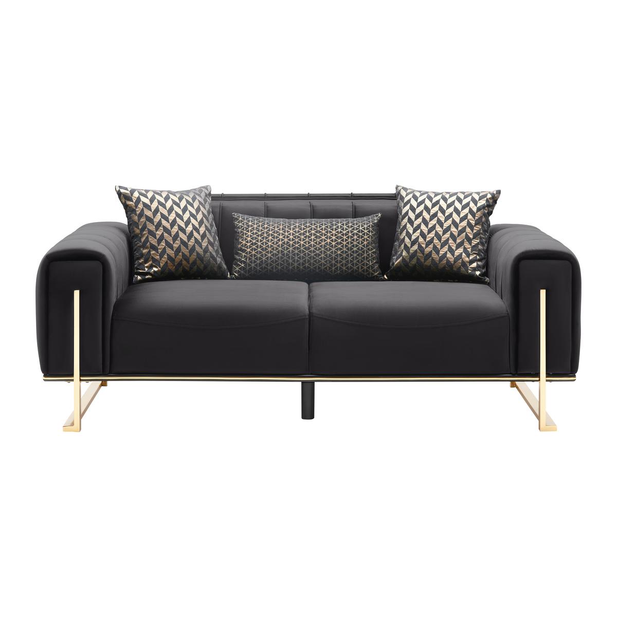 Dvojmiestna pohovka AILE, čierny zamat, s vankúšmi - čierna/zlatá, Lifestyle, textil (190/80/90cm) - Mömax