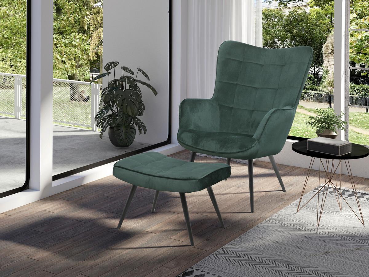 Sesselset Uta Dunkelgrün 2-teilig - Dunkelgrün/Schwarz, Basics, Textil (72-60/97-39/80-41cm) - MID.YOU