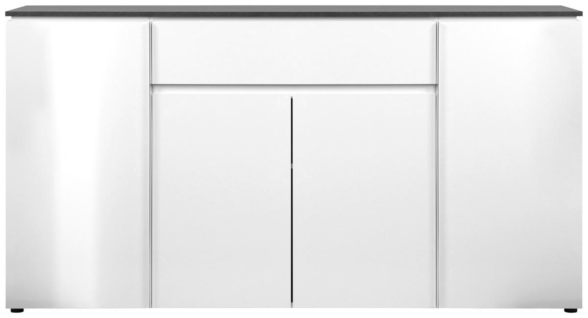 Sideboard grifflos 177,5cm Brest Weiß - Weiß Hochglanz/Silberfarben, Design, Holzwerkstoff (177,5/92/40cm) - Livetastic