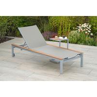 Sonnenliege Naxos Akazienholz/Metall mit Rollen - Beige/Silberfarben, MODERN, Holz/Metall (198/103/84cm) - Gardenson