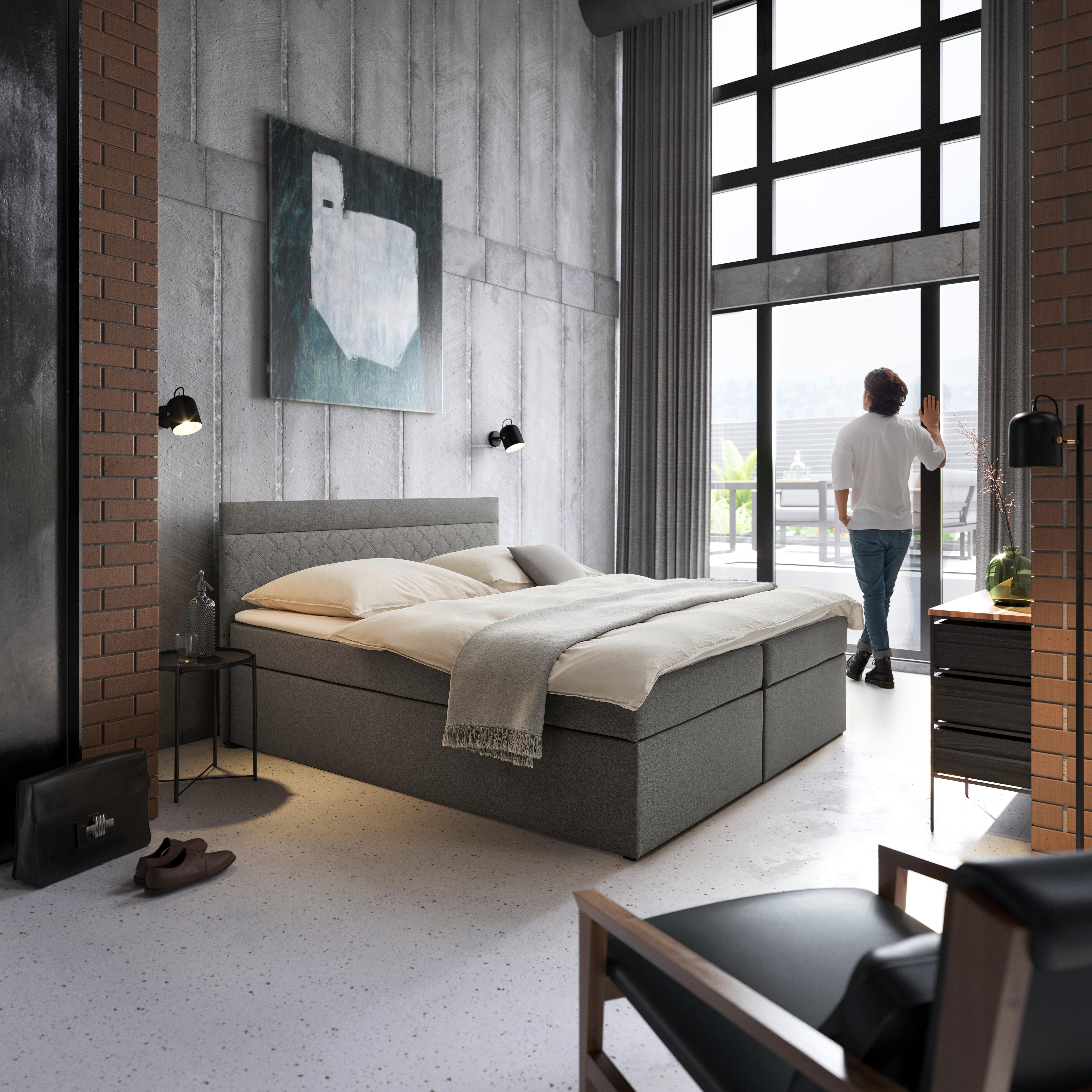 Boxspring posteľ s topperom Rosa, 180x200 cm, tmavosivá - čierna/sivá, Modern, drevo/kompozitné drevo (180/200cm) - Bessagi Home