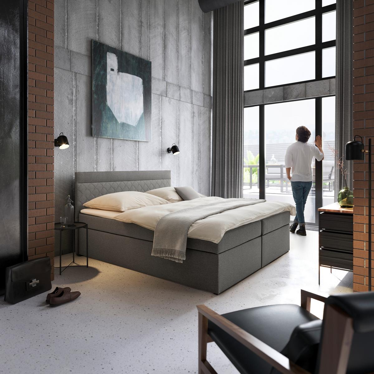 Boxspring postel s topperem Rosa, 180x200 cm, tmavě šedá - šedá/černá, Moderní, dřevo/kompozitní dřevo (180/200cm) - Bessagi Home