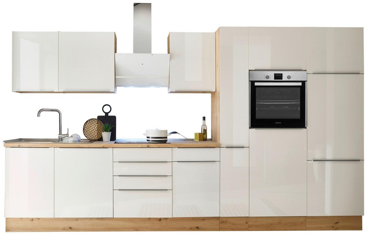 Küchenzeile Bema Mit Geräten B: 370 Cm Weiß/eiche Dekor - Weiß Hochglanz/Eiche Artisan, LIFESTYLE, Holzwerkstoff (370cm) - Respekta