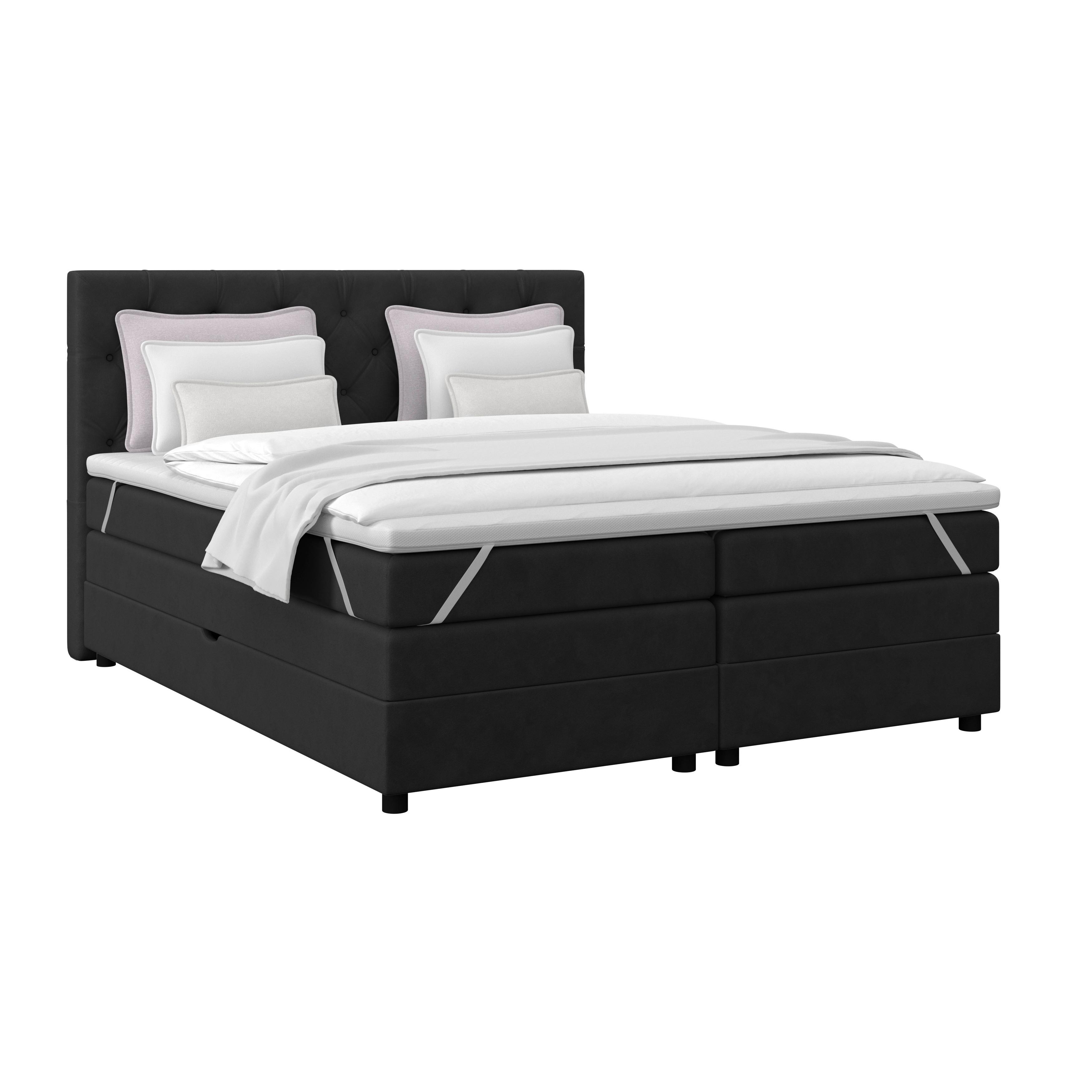 Boxspringbett Elio Schwarz 160x200 Cm H4 - Schwarz, ROMANTIK / LANDHAUS, Textil (164/121/212cm) - James Wood