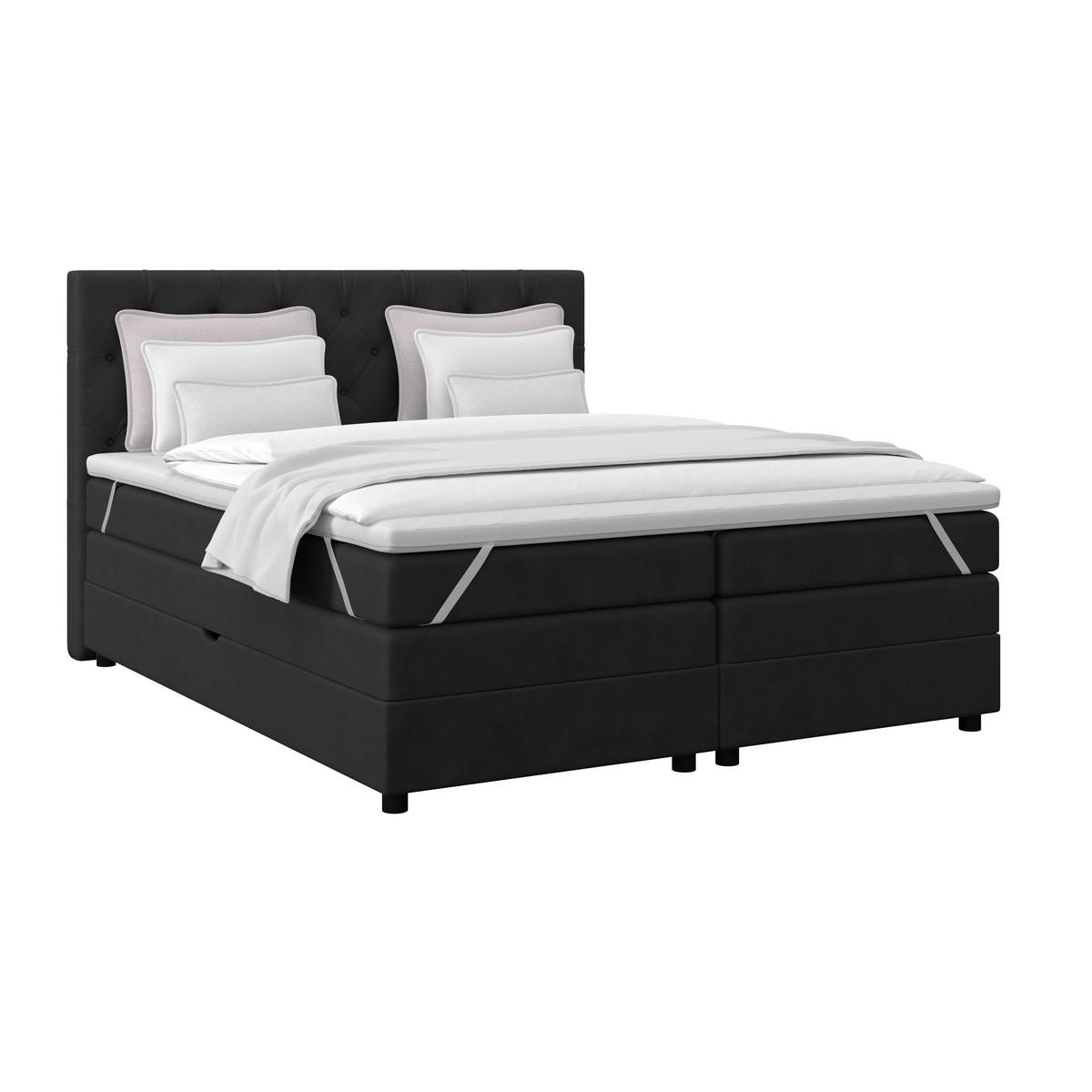 Boxspringbett Elio Schwarz 180x200 cm H2 - Schwarz, ROMANTIK / LANDHAUS, Textil (184/121/212cm) - James Wood