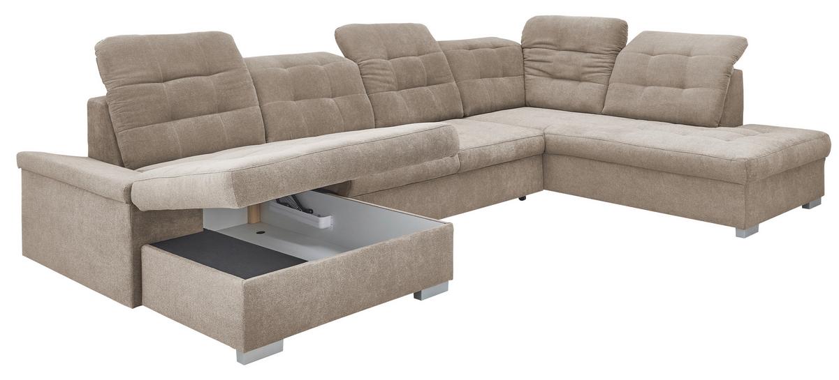 Wohnlandschaft Zira Mit Schlaffunktion Taupe - Taupe/Chromfarben, Design, Textil (169/330/212cm) - Livetastic