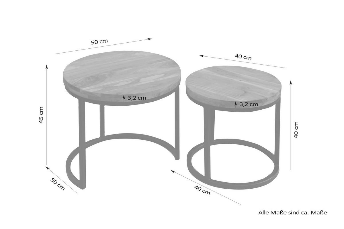 Satztisch Selma B: 40-50cm Akaziefarben - Schwarz/Akaziefarben, MODERN, Holz/Metall - MID.YOU