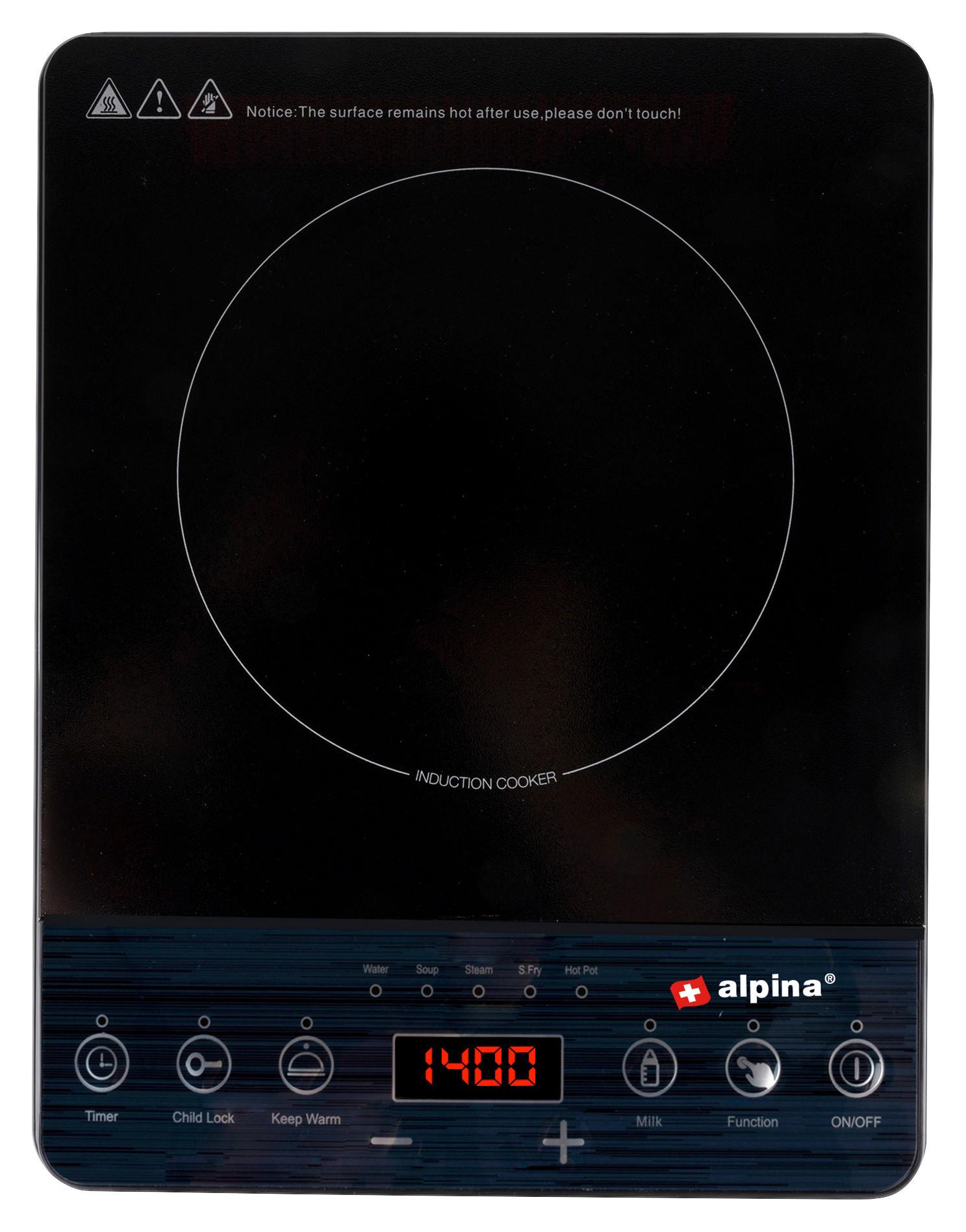Induktionskochplatte 2000 Watt Schwarz mit Touchfeld + Timer - Basics, Kunststoff - Alpina 6287