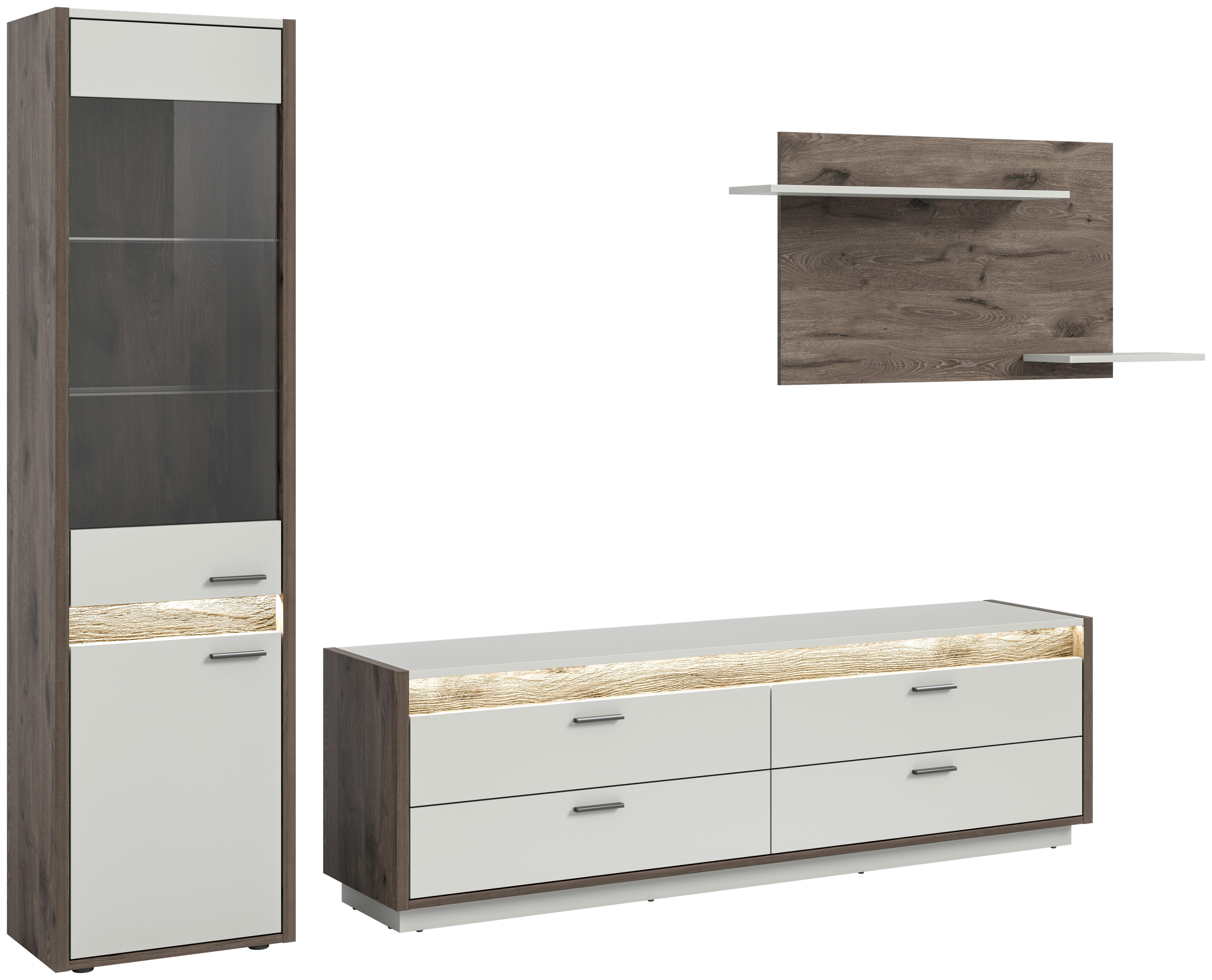 Wohnwand Hellgrau Nb, Nox Oak Dekor - Hellgrau, Design, Glas/Holzwerkstoff (268/198/43cm) - MID.YOU