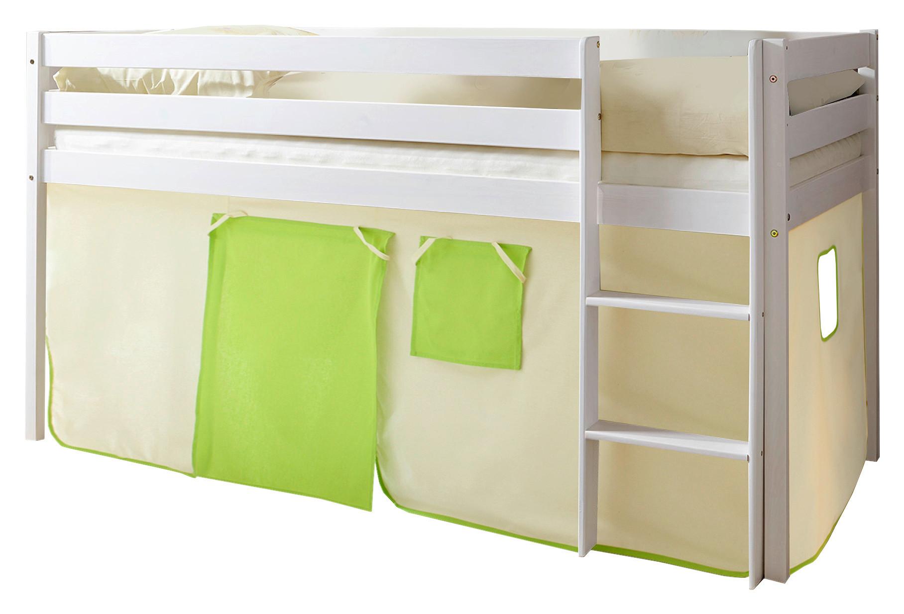 Kinderbett Malte 90x200cm Holz Massiv Weiß/grün Mit Vorhang - Beige/Weiß, Natur, Holz (90/200cm) - MID.YOU
