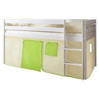 Kinderbett Malte 90x200cm Holz Massiv Weiß/grün Mit Vorhang - Beige/Weiß, Natur, Holz (90/200cm) - MID.YOU