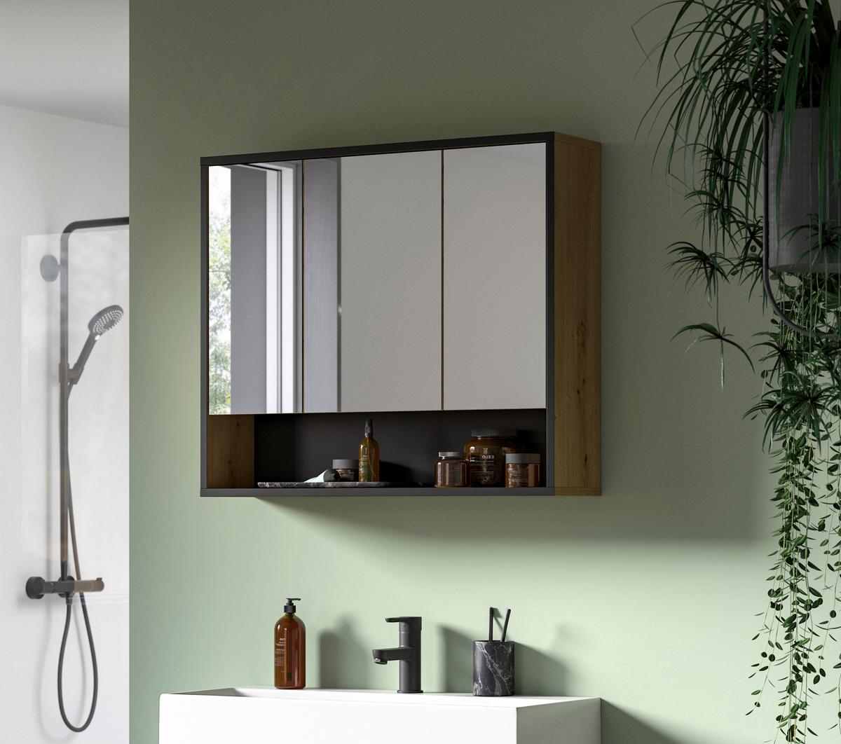 Spiegelschrank Bagno Eiche Artisan Dekor B: 80cm - Eiche Artisan, Trend, Glas/Holzwerkstoff (80/68/19cm) - MID.YOU