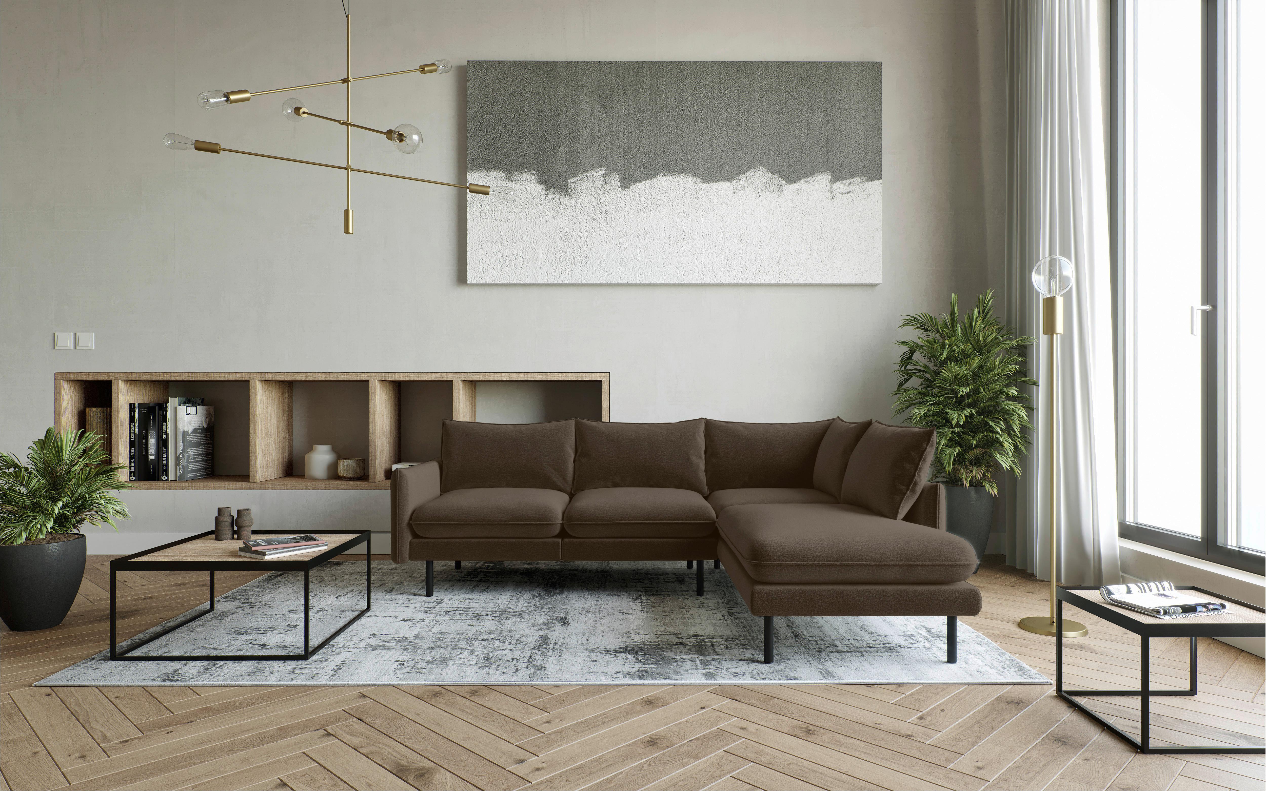 Ecksofa Samos Braun S: 267x204 Cm - Edelstahlfarben/Braun, Design, Textil (267/204cm) - Livetastic