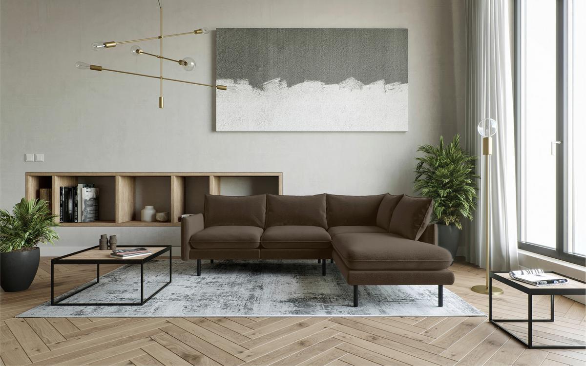 Ecksofa Samos Braun S: 267x204 Cm - Edelstahlfarben/Braun, Design, Textil (267/204cm) - Livetastic