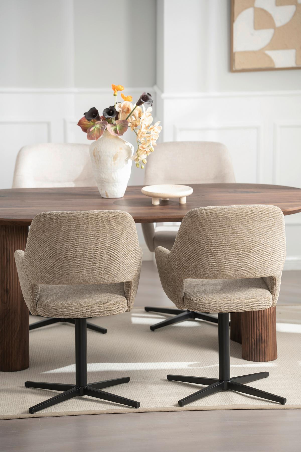 Armlehnstuhl Alexis Leinenoptik Taupe, B: 56 cm - Taupe/Schwarz, MODERN, Holz/Textil (56/86/63cm) - MID.YOU