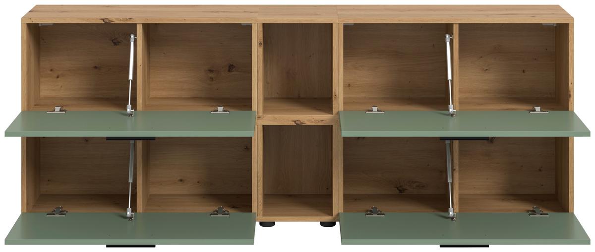 Wohnwand, The ONE 6, B: 176 cm Olivgrün/Artisan Eiche Dekor - Schwarz/Weiß, Trend, Holzwerkstoff (176/67/34cm)