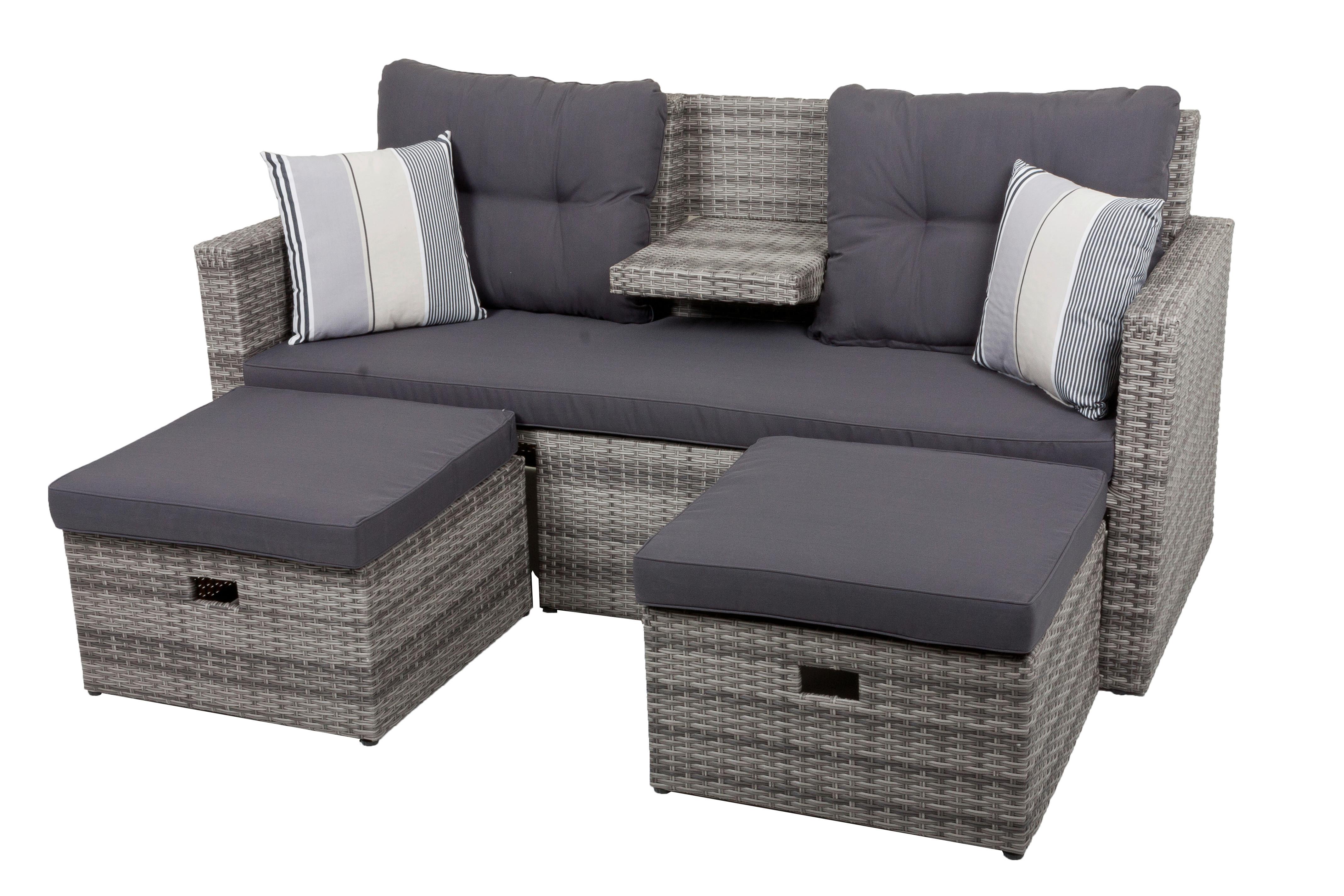 LOUNGEGARNITUR VALLETTA - Hellgrau/Schwarz, Basics, Kunststoff/Textil (180/86/75cm) - Gardenson