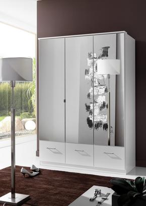 Dreitüriger Kleiderschrank mit Spiegeltüren und Schubladen Dreitüriger Kleiderschrank mit Spiegeltüren und Schubladen