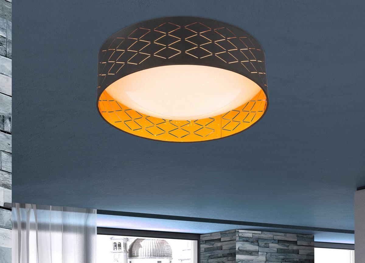 Led-deckenleuchte Ø 40 Cm Rund - Goldfarben/Schwarz, KONVENTIONELL, Textil/Metall (40/12cm) - Globo